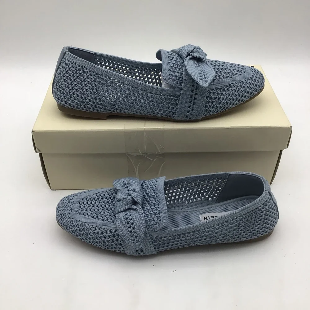 Anne Klein Tarsy Blue Knit Bow Loafers Pointed Toe‎ Flats Womens Size 7.5 M NEW